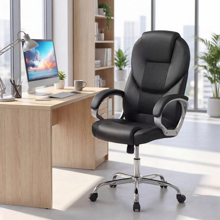 Dreamade Leather Office Chair | Ergonomic Mesh Executive Chair with Padded Armrests & Rocking Backrest