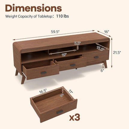 Dreamade TV Stand for 60-70 Inch TV Mid-Century Modern Entertainment Center with 3 Storage Drawers