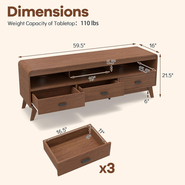 Dreamade TV Stand for 60-70 Inch TV Mid-Century Modern Entertainment Center with 3 Storage Drawers