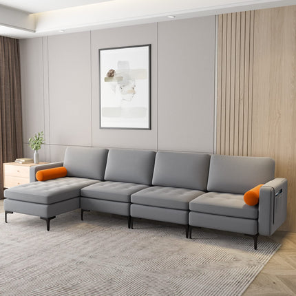 Dreamade Sectional Sofa Couch, Convertible Sleeper with 2 or 1 USB Ports Socket