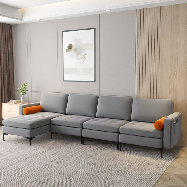 Dreamade Sectional Sofa Couch, Convertible Sleeper with 2 or 1 USB Ports Socket