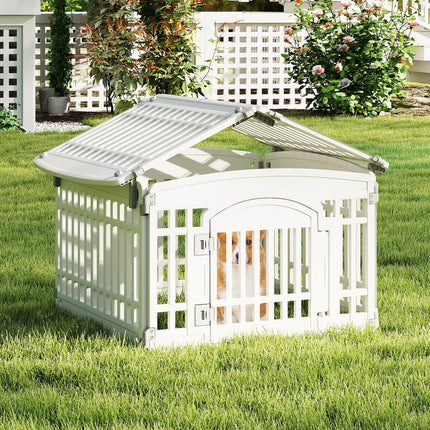 Dreamade 6/12 Panel Dog Playpen 24'' Tall Plastic Pet Fence with Lockable Door