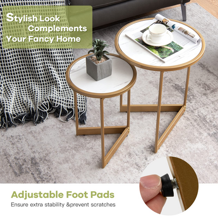 Dreamade Round Nesting Table Set of 2, Modern Marble Texture Coffee Tables