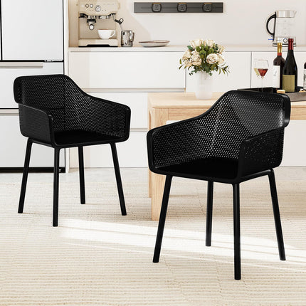 Dreamade Plastic Dining Chairs Set of 2/4 Black Kitchen Armchair w/Breathable Mesh Backrest