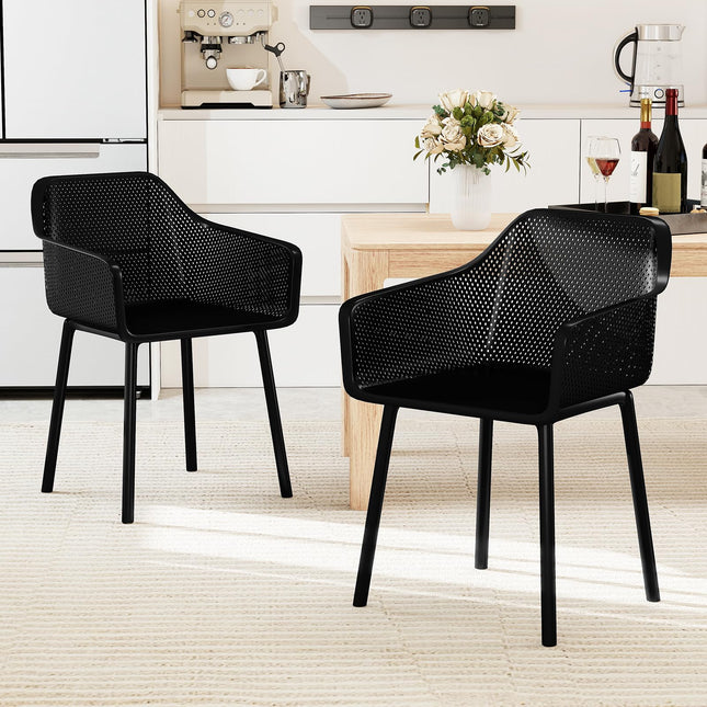 Dreamade Plastic Dining Chairs Set of 2/4 Black Kitchen Armchair w/Breathable Mesh Backrest