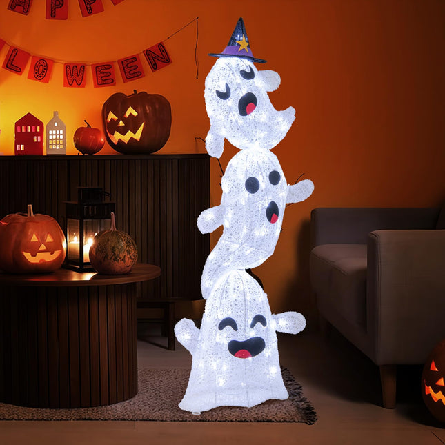 Dreamade 4 Ft Halloween Decorations Outdoor Stacked Ghosts, Free-Standing Cute Yard Decorations
