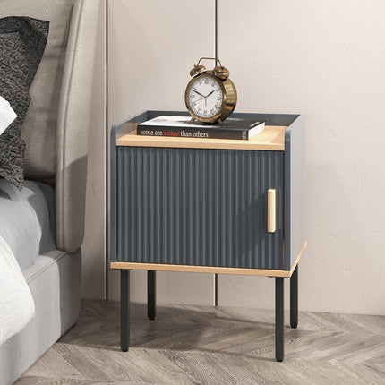 Dreamade Nightstand with Storage, Bedside Table with Single Door Cabinet, Small Space, Gray