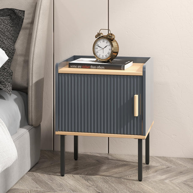 Dreamade Nightstand with Storage, Bedside Table with Single Door Cabinet, Small Space, Gray
