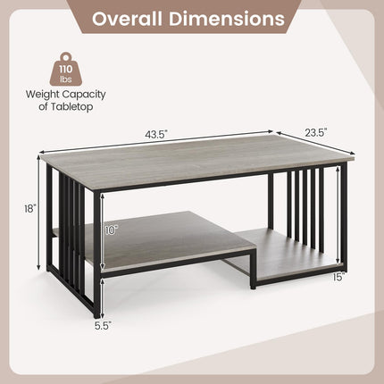 Dreamade 43.5" Coffee Table 2-Tier Center Table with Storage
