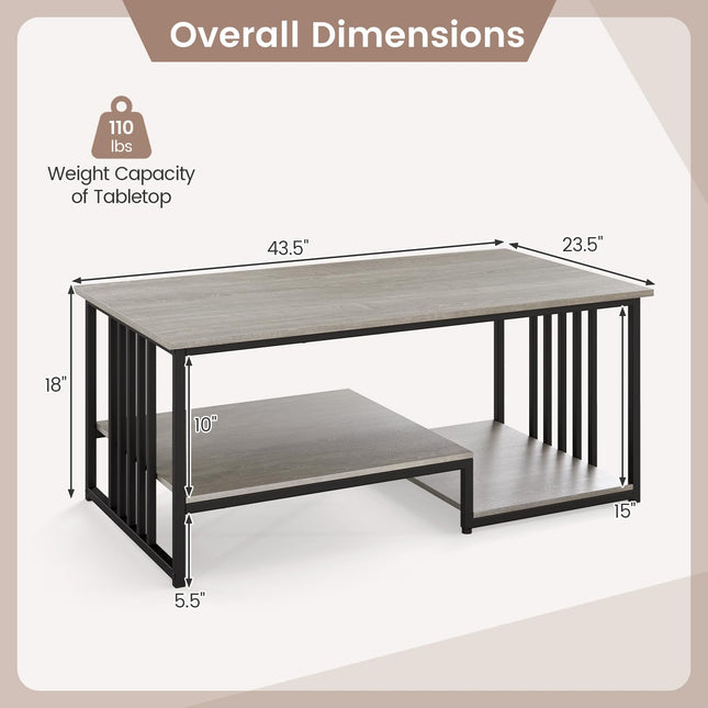 Dreamade 43.5" Coffee Table 2-Tier Center Table with Storage