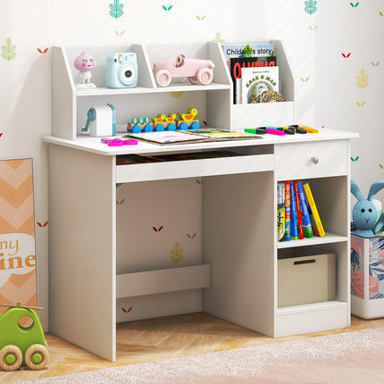 Dreamade Kids Study Desk, Children Wooden Writing Table with Hutch