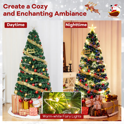 Dreamade 6ft Pre-Lit Fiber Optic Christmas Tree, Top Star, 230 Branch Tips, Metal Stand, Office Home Decoration