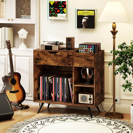 Dreamade Large Record Player Stand with Charging Station