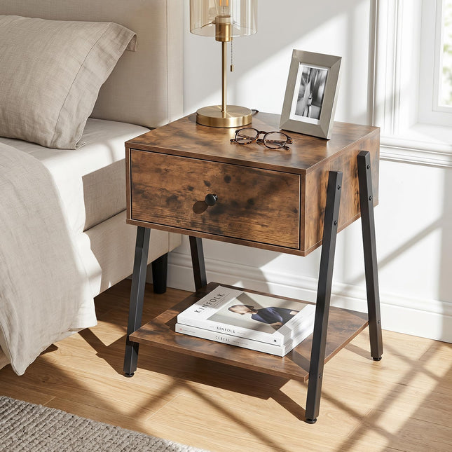Dreamade Industrial Night Stand with Drawer and Open Shelf
