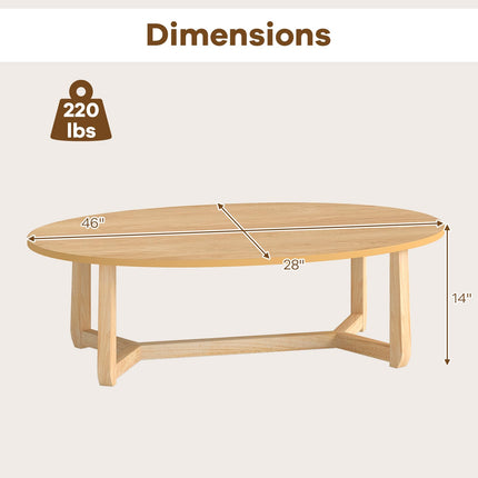 Dreamade 46'' Oval Coffee Table hickened Top & Solid Rubber Wood Frame