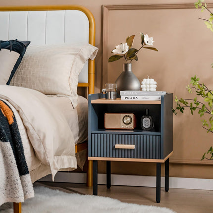 Dreamade Modern Nightstand with Drawer - Bedside Table with Open Shelf, Gray