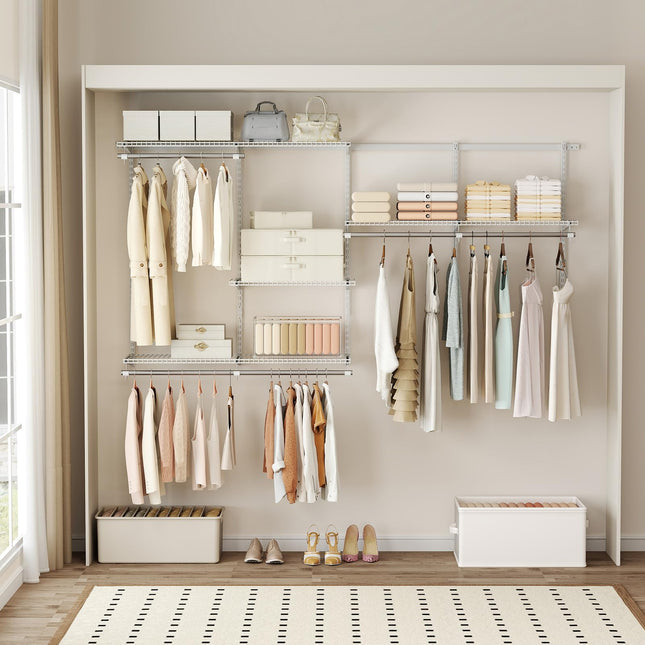 Dreamade Closet Organizer System 4-8 FT Wall-Mounted Closet Shelves and Rod