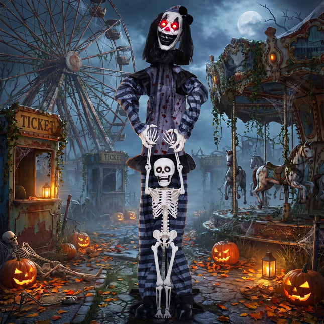DREAMADE 5.8 FT Halloween Standing Clown with Skeleton Prop Decoration