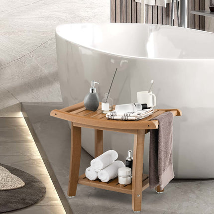 Dreamade Shower Bench, HDPE Waterproof Shower Stool with Storage Shelf