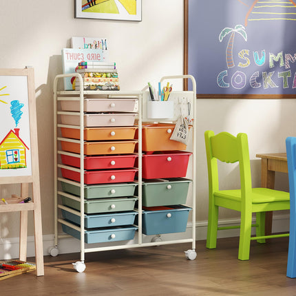 Dreamade 14 Drawer Storage Cart | Rolling Craft Cart with Metal Tabletop & Pegboard