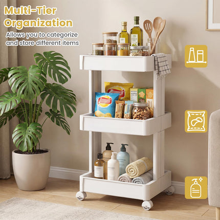 Dreamade 3-Tier Rolling Storage Cart w/Shelving Unit for Kitchen