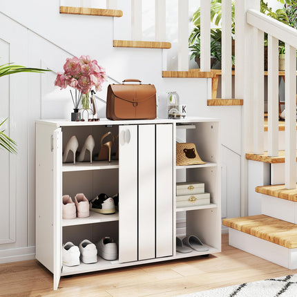 Dreamade Wood Shoe Cabinet with Doors with 3-Level Adjustable Open Shelves
