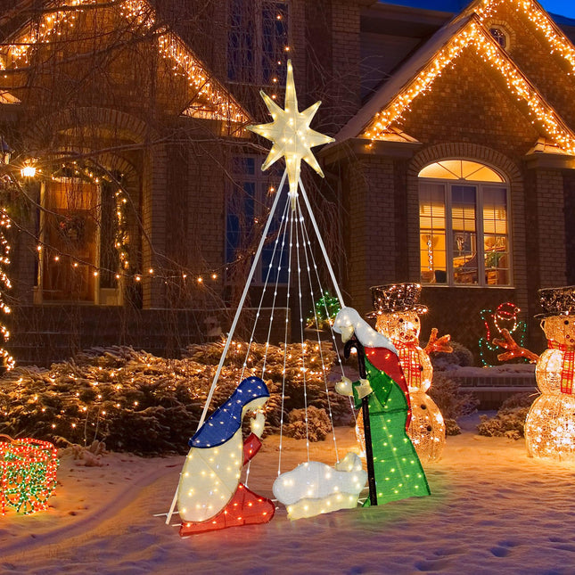 Dreamade 6 FT Lighted Nativity Scene, Holy Family Set Christmas Decoration with 240 LED Lights