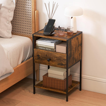 Dreamade Night Stand with Charging Station for Bedroom Small Spaces