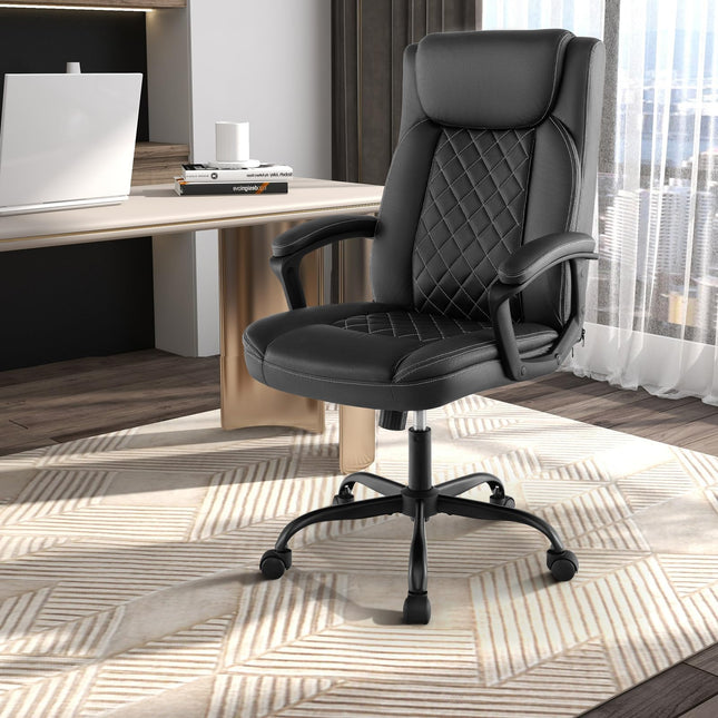 Dreamade Executive Office Chair, Leather Like Desk Chair with Thick Headrest Cushion & Padded Armrests, Black