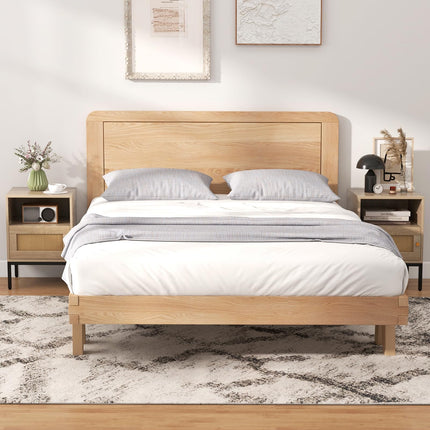 Dreamade Rattan Nightstand, Boho Night Stand with Open Storage Shelf & Rattan Decorative Door
