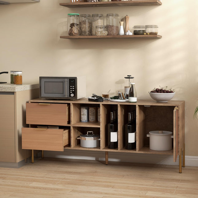 Dreamade Mirrored Buffet Cabinet, Wooden Kitchen Sideboard Storage Cabinet w/2 Drawers & 1 Door Accent Cabinet