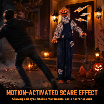 DREAMADE 5.3 FT Animated Halloween Pumpkin Man, Animatronic Prop