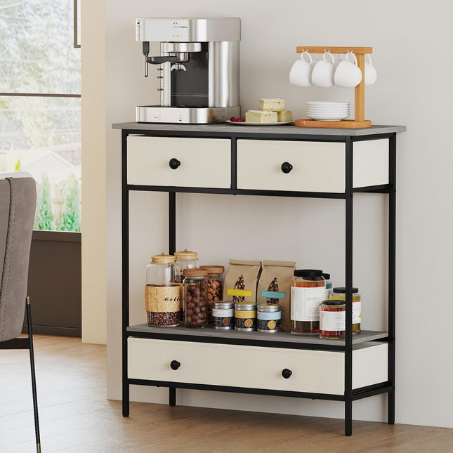 Dreamade Farmhouse Console Table 32” Entryway Table with 3 Fabric Drawers & Open Storage Shelf