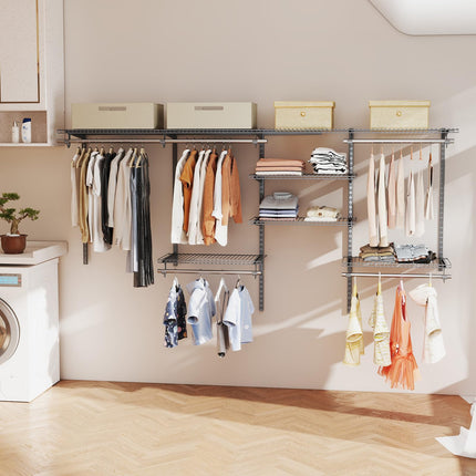 Dreamade Closet Organizer System Wall-mounted Custom Closet Kit w/Adjustable Storage Shelves