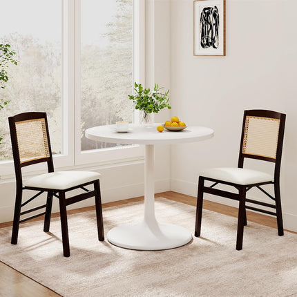 Dreamade Folding Dining Chairs Set of 2/4 Rubber Wood Chairs with Linen Padded Seat