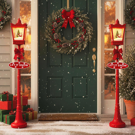 Dreamade 8 ft Musical Christmas Streetlight w/Warm White LED Lights Snowy Effects Santa Scene