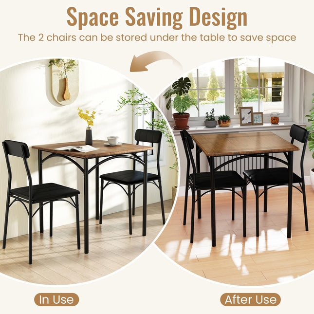 Dreamade 3-Piece Dining Table Set Square Kitchen Table with 2 Upholstered Armless Chairs