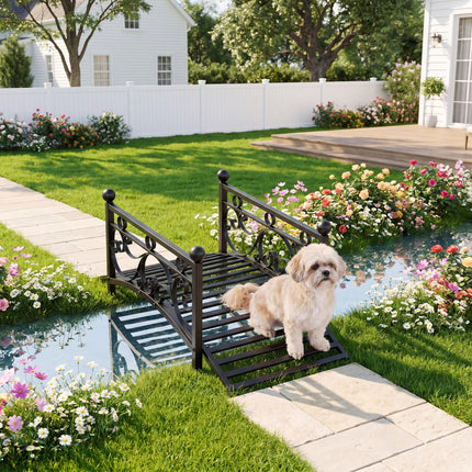 Dreamade 3.3 FT Garden Metal Bridge with Dual Patterned Side Rails