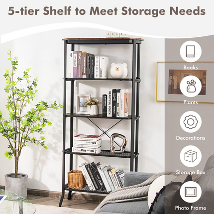 Dreamade Industrial Bookshelf, 5-Tier Vintage Bookcase