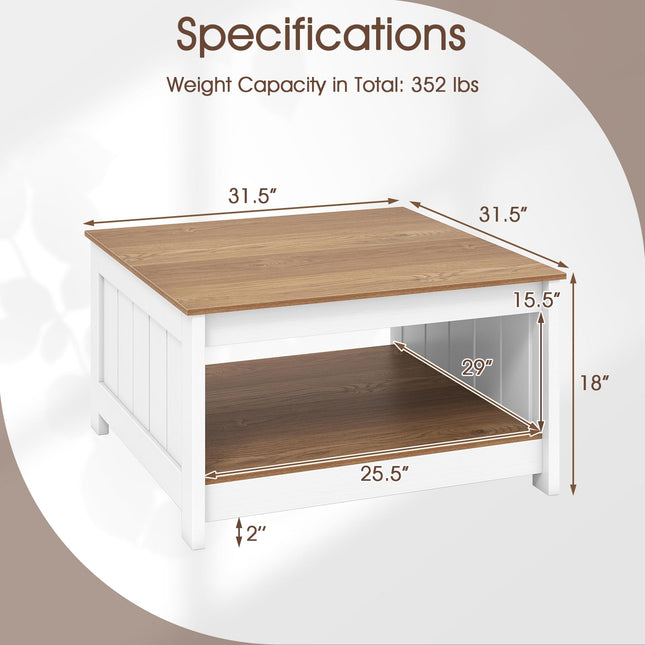 Dreamade 2-Tier Square Center Table for Living Room with Fence Design
