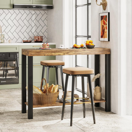 Dreamade 48-Inch Bar Table, Narrow Pub Table with Counter Height, Open Shelves, Solid Wood Frame