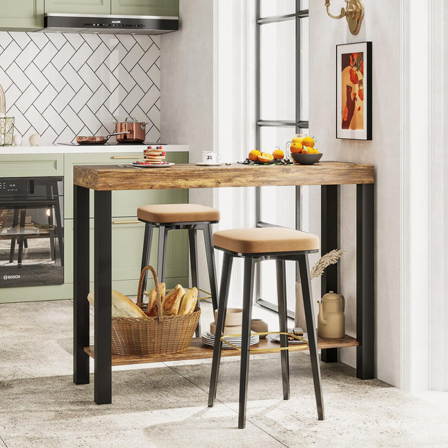 Dreamade 48-Inch Bar Table, Narrow Pub Table with Counter Height, Open Shelves, Solid Wood Frame