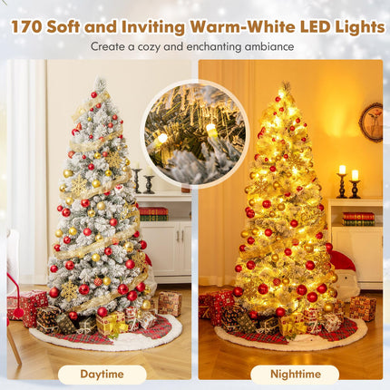 Dreamade 6ft / 7ft Pre-Lit Pop Up Christmas Tree Collapsible Snow Flocked Artificial Xmas Tree