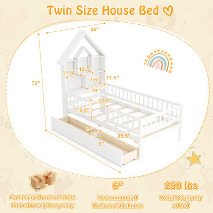 Dreamade Twin House Bed with 2 Storage Drawers