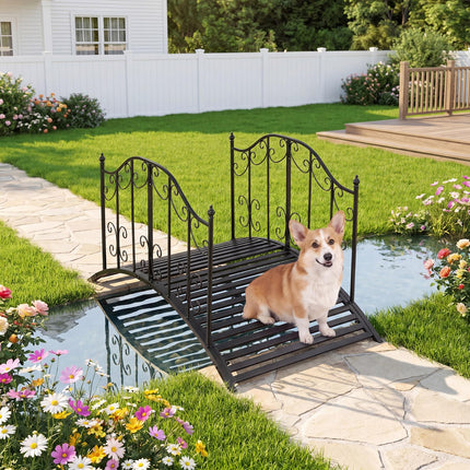 Dreamade 4 FT Metal Garden Bridge with Powder-Coated Finish & Scrollwork Rails
