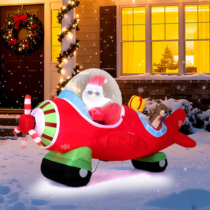 Dreamade 7.2 Ft Animated Inflatable Santa on Plane Pre-lit Blow up Yard Decoration