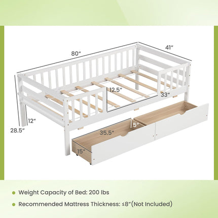 Dreamade Twin Daybed with Drawers, Wooden Twin Bed Frame with Side Storage & Slats Support
