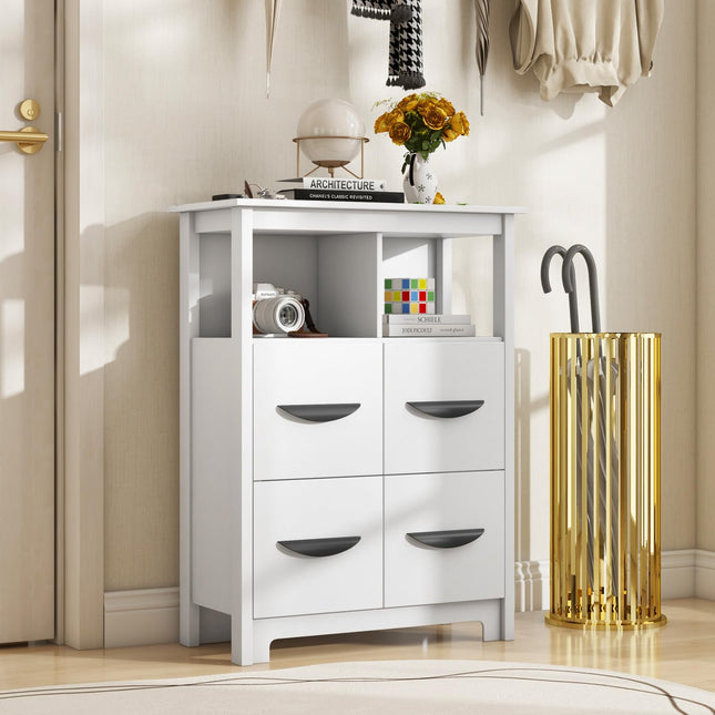 Dreamade Storage Cabinet with Large Drawers, Open Storage Compartments, Anti-Tipping Kit, White