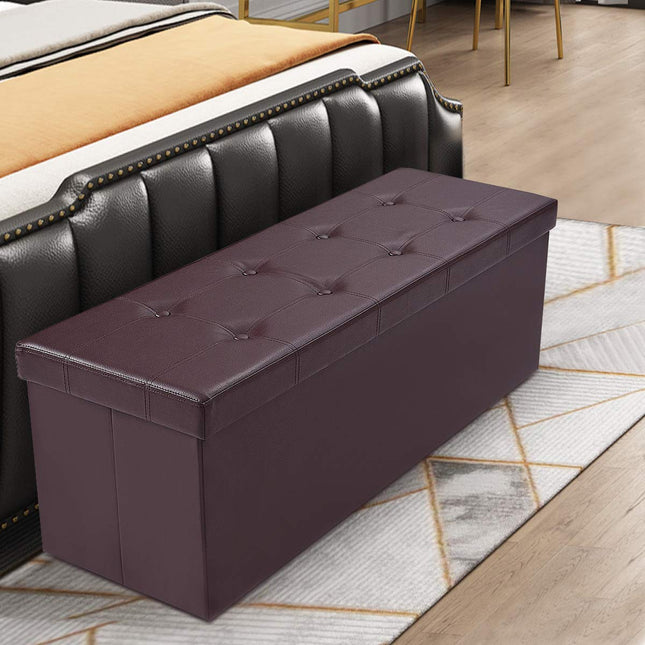 Dreamade 45" Folding Storage Ottoman Bench, Faux Leather