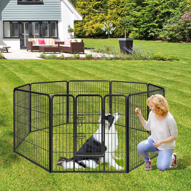 Dreamade Dog Playpen Outdoor 32" H - 8/16 Panels Metal Pet Fence for Medium Dogs, Heavy Duty Dog Pen Exercise Fence with Door